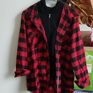 Fashionava red plaid shirt with hood